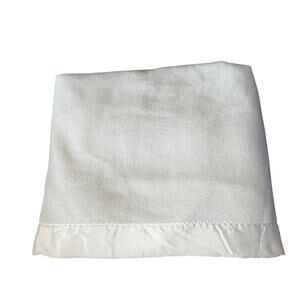 Blanket Vintage Fieldcrest Touch of Class Ivory Waffle Weave Satin Trim Twin